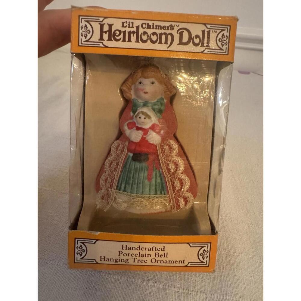 Vintage Jasco Lil’ Chimers Heirloom Doll in Dress Porcelain Bell Ornament
